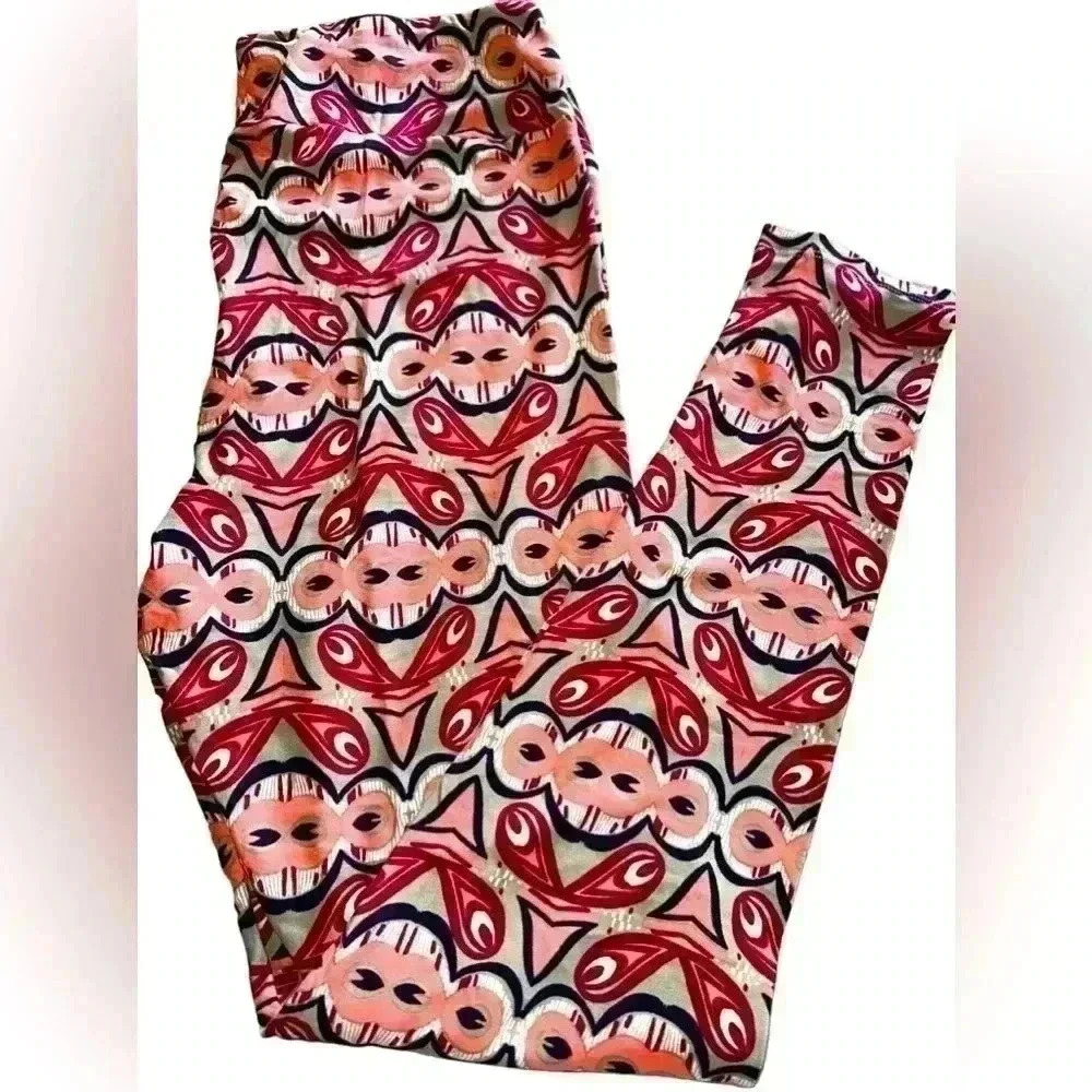 Lularoe Gray TC tribal leggings with pinks, black, and white. NWOT.